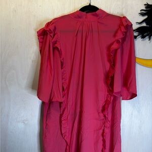 Elegant Long Sleeve Ruffle Dress - Pink